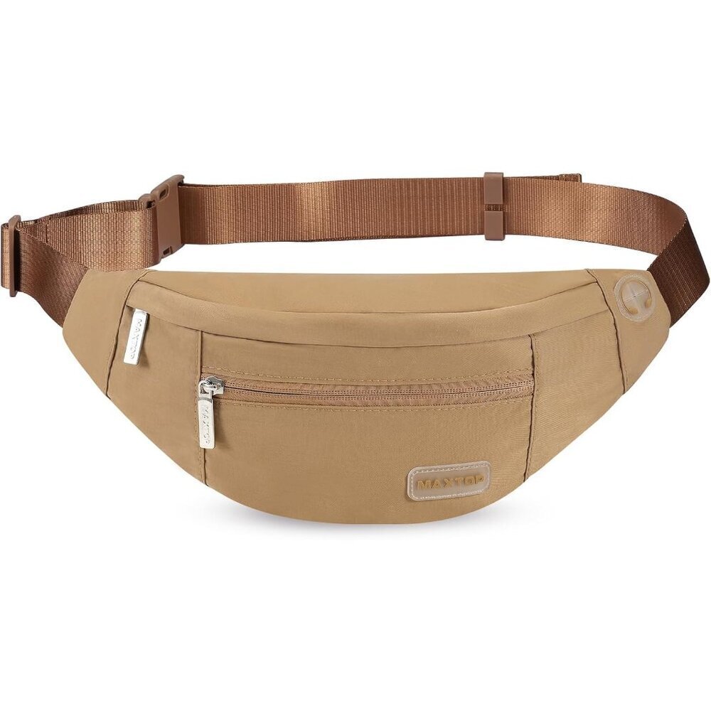 Women Men Khaki Large Crossbody Fanny Pack Belt Bag Hands-Free Waist Pack